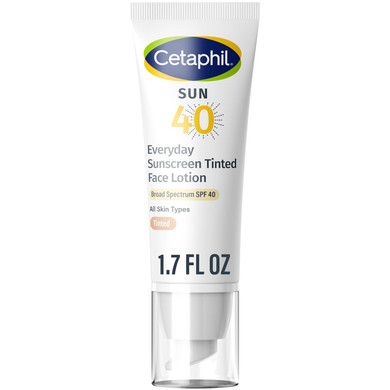 Cetaphil Everyday Sunscreen Tinted Lotion For Face, 1.7 Fl Oz, 100% Uva/Uvb Mineral Sunscreen: Titanium Dioxide & Zinc Oxide, Spf 40, For Sensitive Skin