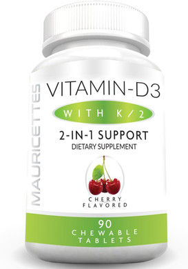 Chewable Vitamin D3 With K2  2-In-1 Bone & Heart Health Support  Immune Booster  Natural Cherry Flavor  90 Tablets For Adults & Kids