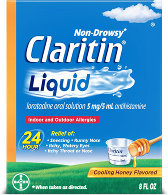 Claritin® Liquid, Allergy Medicine For Adults, 24-Hour Non-Drowsy Loratadine 5Mg, Antihistamine, Cooling Honey Flavored, 8 Fl. Oz