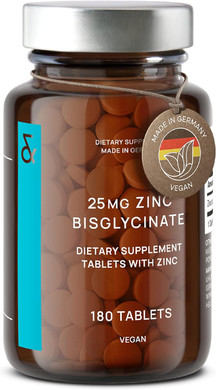 Clav® Zinc Bisglycinate 25Mg - 180 Tablets (6 Months Supply) - Natural Chelated Zinc Supplement - Vegan Zinc Glycinate For Immune & Skin Support