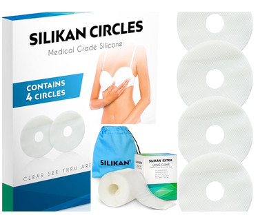 Clear Areola Silicone Scar Circles & Xlong Silicone Scar Tape Roll 1.6 X 120 - Ideal For Breast Surgery Recovery, Mastectomy, Breast Lift, Stretch Scar Removal - Scar Keloid Bump Removal Fix