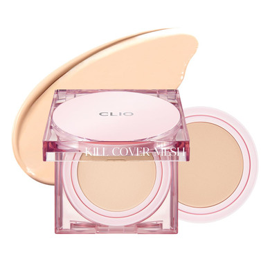 Clio Kill Cover Mesh Glow Cushion Foundation ([Refill Included] 15G*2, 24W Sand), Glass Skin, Long-Lasting, Lightweight, Buildable Coverage, Glowy Skin Makeup