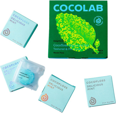 Cocofloss Woven Dental Floss, Dentist-Designed Oral Care, Mint, Waxed, Expanding, Vegan, Kid-Friendly String Floss With Coconut Oil, 4 Spools (33 Yd Each)