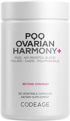 Codeage Pqq Ovarian Harmony+ Supplement - Pqq (Pyrroloquinoline Quinone), Myo-Inositol & D-Chiro-Inositol 40:1 Blend, Folate 5-Mthf, Coq10, Wild Blueberry - Liposomal Delivery - Non-Gmo - 120 Capsules