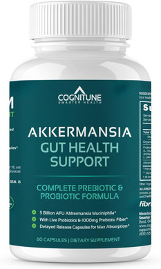 Cognitune Akkermansia Probiotic For Gut Health - 30 Billion Afu Probiotics, 5 Billion Afu Akkermansia - Prebiotic Organic Baobab Fiber, Delayed Release Capsules, Gluten-Free, Non-Gmo, Vegan