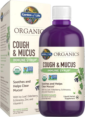Garden Of Life Organics Elderberry Zinc Immune Support For Adults And Kids 12 And Older, Organic Cough & Mucus Immune Syrup With Ivy Leaf, Vitamin C And Echinacea, No Added Sugars, 5 Fl Oz
