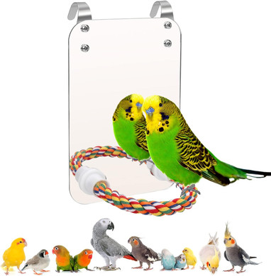 Coolrunner Bird Mirror For Parakeets, Cockatiels & Conures - Parrot Mirror With Rope