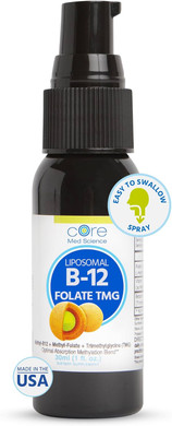 Core Med Science Liposomal B12 Folate Tmg Liquid Spray Supplement For Women & Men - Supports Mood, Cognitive, & Heart Health - Vitamin B9 & Betaine For Homocysteine Levels & Methylation Cycle, 1 Fl Oz