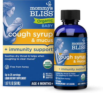 Mommy'S Bliss Organic Baby Cough Syrup And Mucus + Immunity Support, Contains Organic Agave And Ivy Leaf, Made For Babies 4 Month+, 1.67 Fluid Ounces