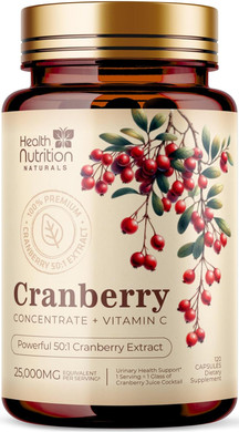 Cranberry Supplement Pills + Vitamin C - Made With 25,000Mg Cranberry Concentrate Whole Fruit Extract To Help Cleanse & Support Urinary Tract Health, Sugar Free For Women & Men, Non-Gmo, 60 Capsules
