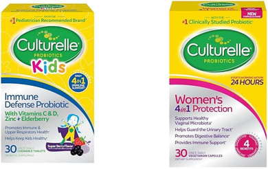 Culturelle Immune Defense Probiotic With Vitamin C, Vitamin D And Zinc + Elderberry, Non-Gmo, 4-In-1 & WomenS 4-In-1 Daily Probiotic Supplements For Women - Supports Vaginal Health