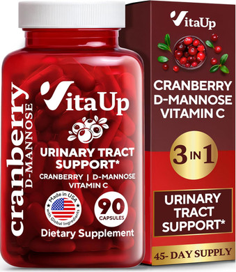 D Mannose With Cranberry And Vitamin C - Usa Made D-Mannose 1000Mg Capsules - Cranberry Pills For Urinary Tract & Bladder, Immune Support - 90 Count