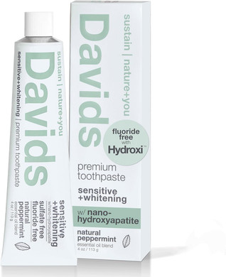 Davids Hydroxi Fluoride Free Nano Hydroxyapatite Toothpaste For Remineralizing Enamel & Sensitive Relief, Whitening, Antiplaque, Sls Free, Natural Peppermint, 4 Oz, Made In Usa