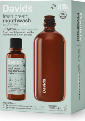 Davids Hydroxi Fresh Breath Mouthwash Starter Kit, Alcohol-Free, Fluoride-Free, Nano-Hydroxyapatite For Remineralizing & Enamel Health, Relieves Dry Mouth, Fresh Mint, 16 Fl Oz