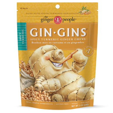 GIN GINS Spicy Turmeric Ginger Chews by The Ginger People  Anti-Nausea and, Individually Wrapped Healthy Candy  Spicy Turmeric Flavor, Single 3 Oz Bag (Pack of 1)Pack of 1