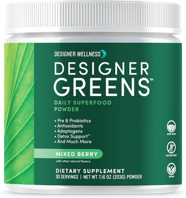 Designer Wellness, Designer Greens Superfood Powder With Prebiotics, Probiotics, Antioxidants, And Detox Support, 30 Servings