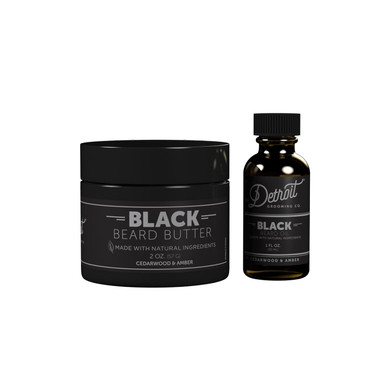 Detroit Grooming Co. Beard Oil & Beard Butter Bundle  Black (Cedarwood & Amber Scent)  Beard Hydration Set With Vitamin E & Sunflower Oil