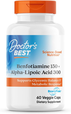 Doctors Best Benfotiamine 150 + Alpha-Lipoic Acid 300 With Benfopure, Supports Glycemic Balance & Metabolic Response, Non-Gmo, Gluten Free, Soy Free, Vegan 60 Veggie Caps