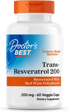 Doctors Best Trans-Resveratrol 200, Resveratrol With Red Wine Polyphenol (Resvinol), Non-Gmo, Gluten Free, Soy Free, Vegan 60 Veggie Caps