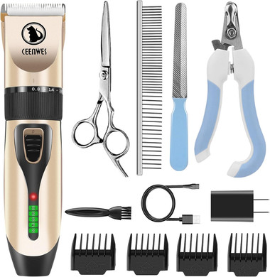 Dog Clippers Cordless Dog Grooming Kit Professional Horse Clippers With 4 Comb Guides, Low Noise Pet Clippers Rechargeable Pet Grooming Tools For Small Large Dogs Cats Horse Pets