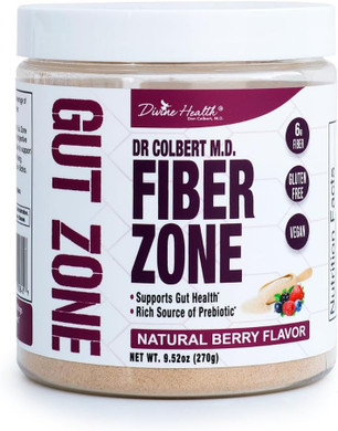 Dr Colbert Md Fiber Zone Powder | Berry Flavor | Prebiotics, Isoluble & Soluble Fiber | Psyllium Husk | Inulin | Recommended In Keto Zone Diet & Healthy Gut Zone | 9.52 Oz