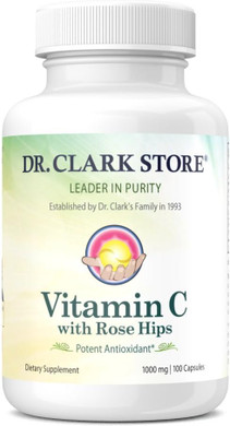 Dr. Clark Vitamin C With Rose Hips Supplement  1000Mg, 100 Gelatin Capsules, Immune Support & Antioxidant Protection
