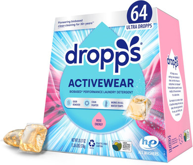 Dropps Activewear Biobased Power Laundry Detergent Pods, Crisp Breeze (120 Count) - Laundry Pods Fights Tough Stains & Odors, Sweat & Dirt - He Compatible Laundry Supplies For Clean Clothes