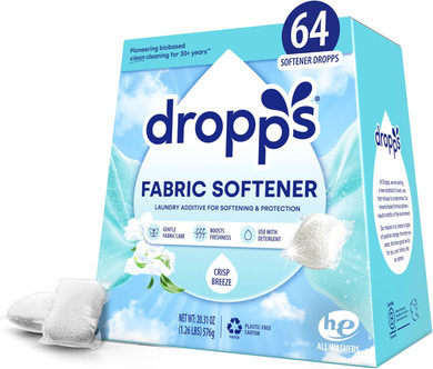 Dropps Laundry Fabric Softener Pods, Crisp Breeze (64 Pods) - Laundry Additive For Softening & Protection - He Compatible Mineral Based Ingredients Laundry Supplies