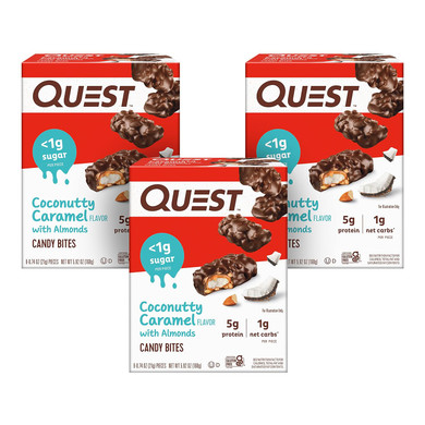 Quest Nutrition Coconutty Caramel Candy Bites, 1g Net Carbs, Less Than 1g of Sugar, Gluten Free, 8 Count (Pack of 3)