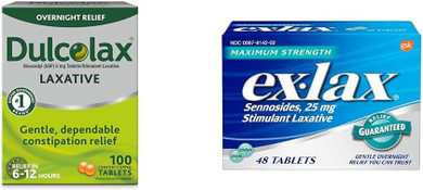 Dulcolax Stimulant Laxative Tablets (100 Count) Gentle Overnight Constipation Relief, Bisacodyl 5Mg & Ex-Lax Maximum Strength Stimulant Laxative Constipation Relief Pills For Occasional Constipation