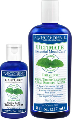 Eco-Dent Oral Care Bundle - Dailycare Baking Soda Toothpowder + Dailyrinse Oral Wound Cleaner, Debriding Agent, Effervescent Tooth Powder & Mouthwash With Essential Oils, Mint Flavor (2 Piece Set)