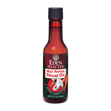 Eden Hot Pepper Toasted Sesame Chili Oil, Unrefined Expeller Pressed, 5 Oz Amber Glass Bottle
