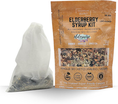 Elderwise Organics Elderberry Syrup Kit (Goji Blend) Ningxia Berry - Brew Bag Included - Organic Elderberries - Rosehips - Ginger - Wolfberry - Cinnamon - Cloves