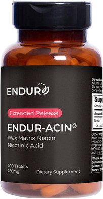 Endur-Acin 250Mg Niacin - Extended Release For Optimal Absorption & Low-Flush Vitamin B-3, 200 Tablets - Non-Gmo, Vegan, Gluten Free Company