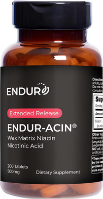 Endur-Acin, Extended Release Niacin For Optimal Absorption & Low-Flush Vitamin B3 Niacin 500Mg, Premium Niacin Supplement Made In Usa, 200 Tablets