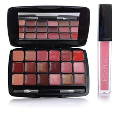 Eve Pearl Ultimate Lip Palette And Gloss Due 18 Colors Matte Shimmer Lip Gloss Vitamin E Moisturizing Lipstick Set Makeup Kit