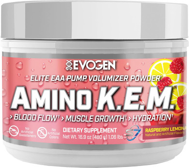 Evogen Amino K.E.M. - Eaa & Bcaa Powder Pump Volumizer | Bcaas Amino Acids Supplement For Blood Flow, Muscle Growth, & Hydration | Natural Sweetened Raspberry Lemonade | 30 Servings