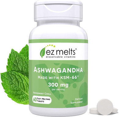 Ez Melts Dissolvable Ksm-66 Ashwagandha, 300 Mg, Sugar-Free, Stress, Sleep And Mood Support Supplement, 30-Day Supply, Apple Berry-Flavor