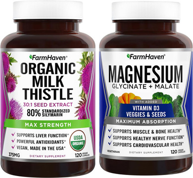 Farmhaven Milk Thistle Capsules & Magnesium Glycinate & Malate Complex W/Vitamin D3