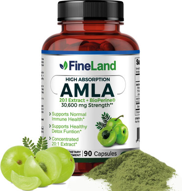 Fineland Amla (Indian Gooseberry) 20X Full Spectrum Extract  30,600Mg Equivalent Per Serving With Bioperine® For Absorption, Rich In Natural Vitamin C, Immune & Digestive Support  90 Vegan Capsules