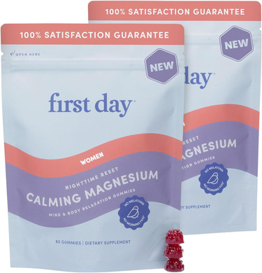First Day WomenS Nighttime Reset Calming Magnesium Gummies  Sleep Aid Supports Peaceful Rest, Balanced Mood & Energy  Supplement With Magnesium Citrate, L-Theanine & No Melatonin  30-Day Supply
