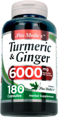 Fito Medic'S Lab | Tumeric And Ginger Supplement | 6000 Mg | 180 Caps | Tumeric And Ginger | Ginger Supplements | Turmeric | Turmeric Supplements | Ultra High Absorption, S