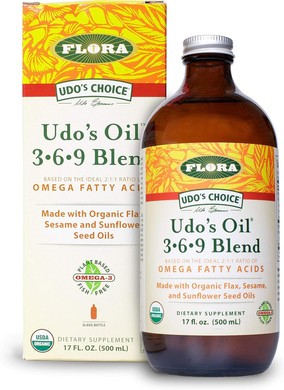 Flora Udo'S Oil 3-6-9 Blend - Vegan Omega-3 & Omega-6 - Contains Organic Coconut & Flax Seed Oil - Keep Chilled - 17 Fl. Oz