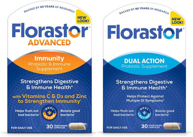 Florastor Digestion And Immunity Boost Bundle For Men & Women With Saccharomyces Bouldari - 30 Ct. Probiotic For Digestive & Immune Health + 30 Ct. Immunity Boost & Support Daily Probiotic