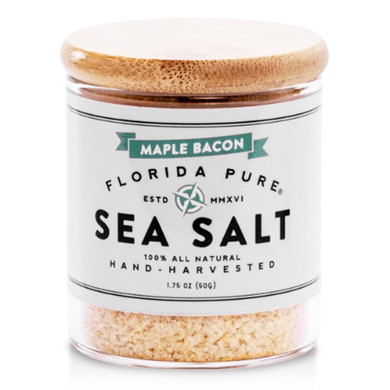Florida Pure Maple Bacon Sea Salt - Smoky Bacon Salt, 80+ Mineral Sea Salt Unrefined, Non Iodized, Natural Sea Salt For Baking, Cooking, Cocktail Rims Vegan Friendly Flaky Sea Salt (1.75 Oz Jar)