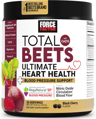 Force Factor Total Beets Ultimate Heart Health Blood Pressure Support With Coq10, Beet Root Powder, Grape Seed Extract, Blood Pressure Supplement For Circulation, Black Cherry, 30 Servings