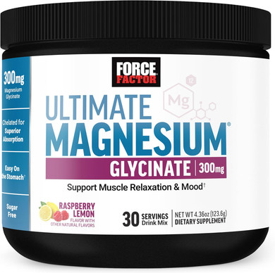 Force Factor Ultimate Magnesium Glycinate Powder 300Mg, Support Relaxation & Mood, Promote Bone Health, Chelated Magnesium Bisglycinate, High Absorption, Raspberry Lemon, 30 Servings