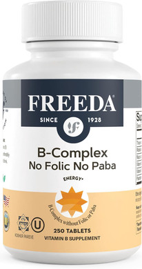Freeda Vitamin B Complex No Folic No Paba - Super B Complex Kosher Vitamin Supplement With Vitamin B1 Vitamin B2 Vitamin B3 Vitamin B5 Vitamin B6 Vitamin B12 - Vit B Complex B For Women & Men (250 Ct)