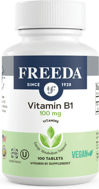 Freeda Vitamin B1 Thiamine 100Mg - Supports Energy Metabolism, Nervous System Health - Kosher, Vegan, Gluten Free - Thiamin Hcl 100 Mg Vitamin B 1 - Pure Vit B1 Vitamin Thiamine B1 Supplement (100 Ct)