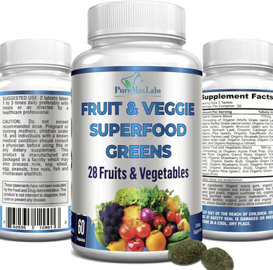 Fruit And Veggie Superfood Greens - 28 Fruits And Vegetables Incl. Alfalfa, Barley Grass, Spirulina, Beet Root, Tart Cherry, Concentrated Natural Antioxidants- 60 Tablets
